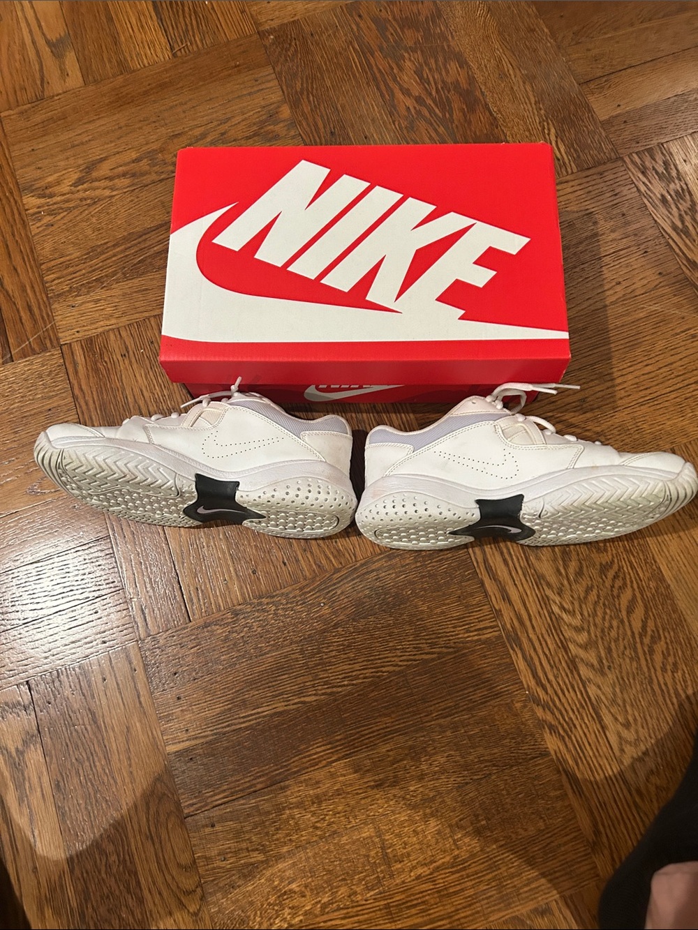 Nike White Tennis Sneakers with Black Swoosh Accent - Picture 3 of 4